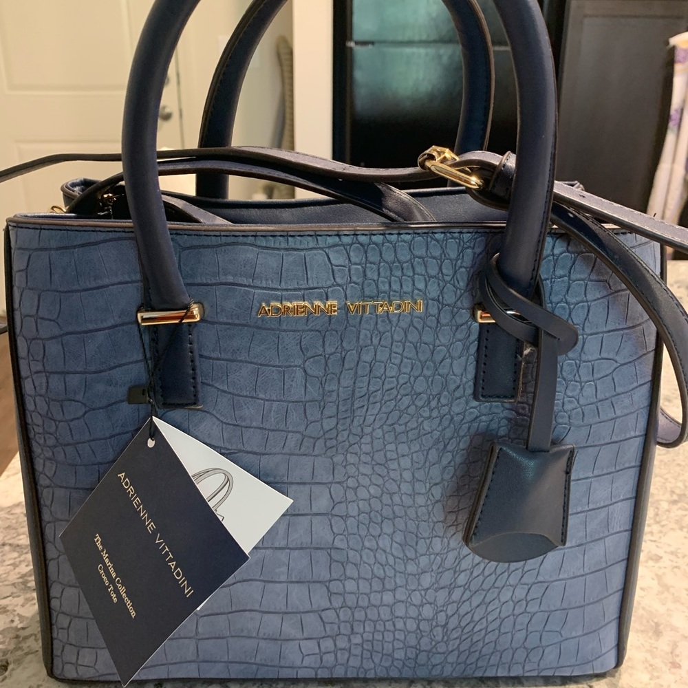 ADRIENNE VITTADINI Handbag to Crossbody Blue Croco Print Leather Purse